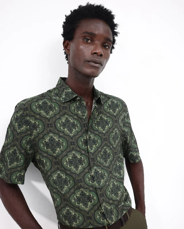 Men's Tailored Shirts for a Sharp AppearanceRare Rabbit Men's Parkes Green Viscose Fabric Half Sleeve Boxy Fit Decorative Art Print Shirt Men's Tailored Shirts for a Sharp AppearanceRare Rabbit Men's Parkes Green Viscose Fabric Half Sleeve Boxy Fit Decorative Art Print Shirt