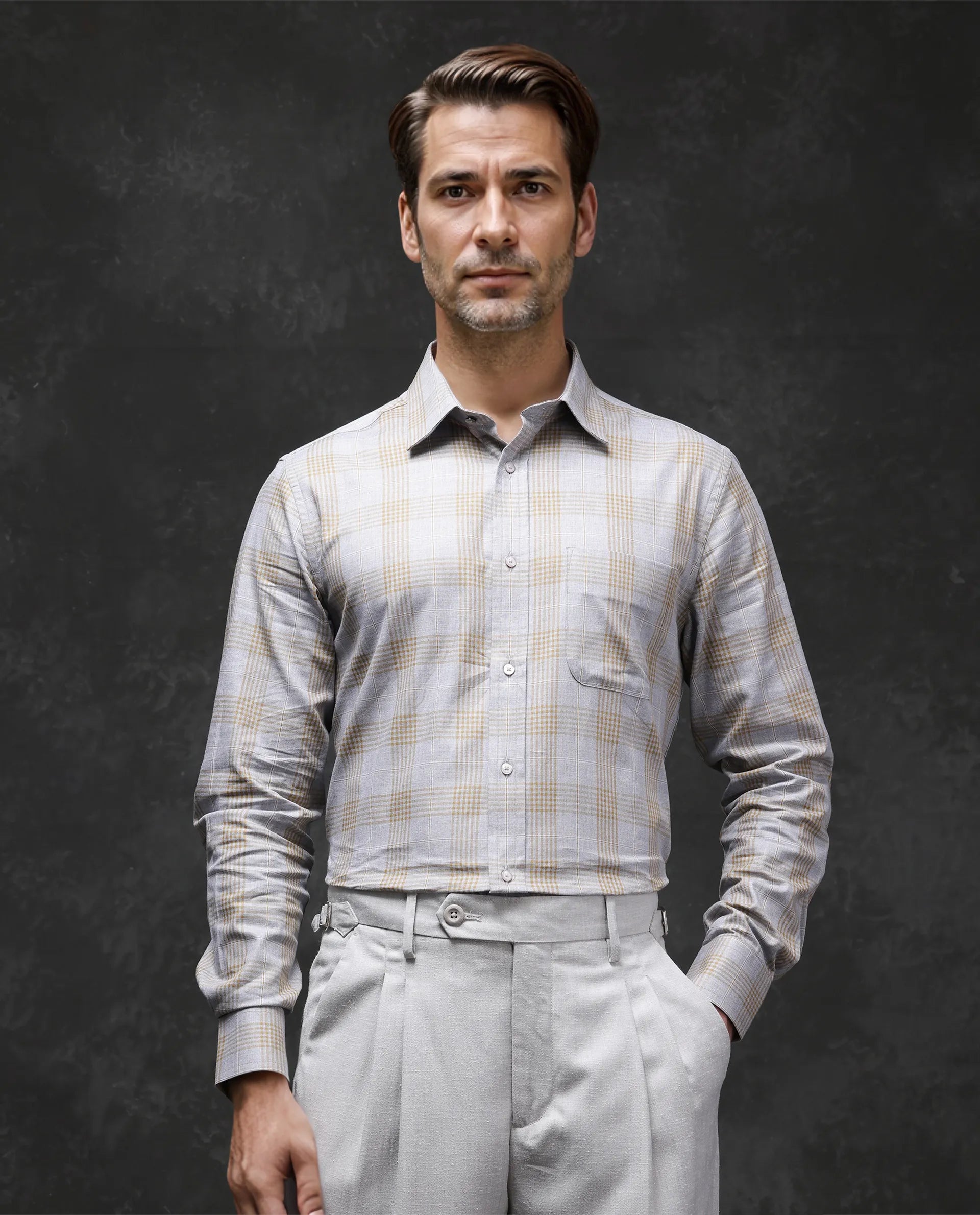 Men's Neutral-Tone Shirts for Versatile StylingRare Rabbit Men Lou Grey Cotton Fabric Full Sleeve Button Closure Regular Fit Checks Shirt Men's Neutral-Tone Shirts for Versatile StylingRare Rabbit Men Lou Grey Cotton Fabric Full Sleeve Button Closure Regular Fit Checks Shirt