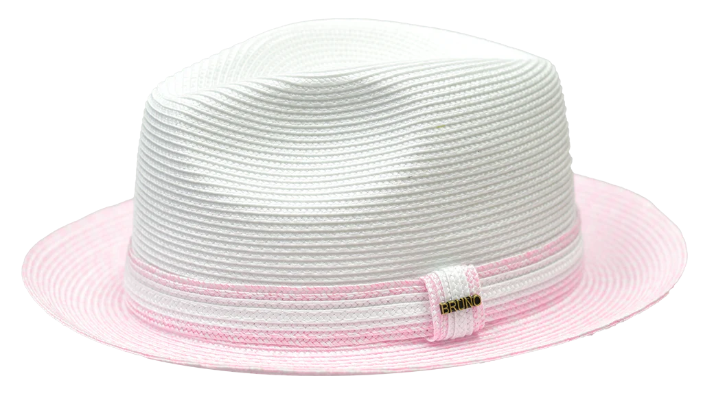 Durable Workwear HatsBruno Capelo Light Pink/White Men's Antonio Collection 2-Tone Straw Fedora Hat
