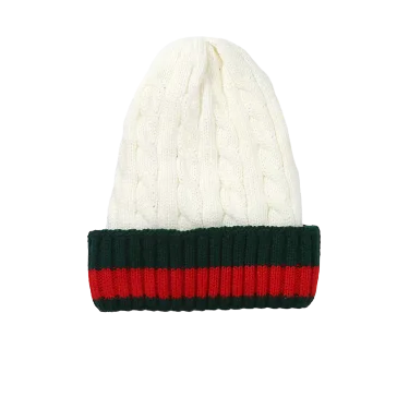 Best Casual HatsWhite Men's Winter knitted hat with green and red Striped Wool Beanie Best Casual HatsWhite Men's Winter knitted hat with green and red Striped Wool Beanie