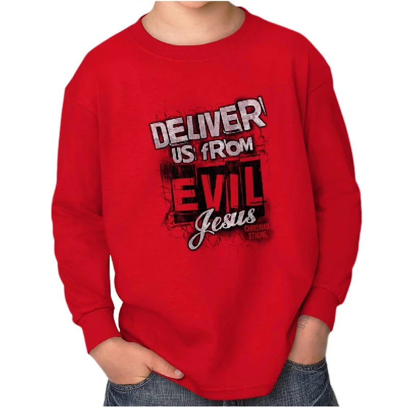Men's Shirts with Pocket SquaresDeliver us from Evil Youth Long Sleeve T-Shirt