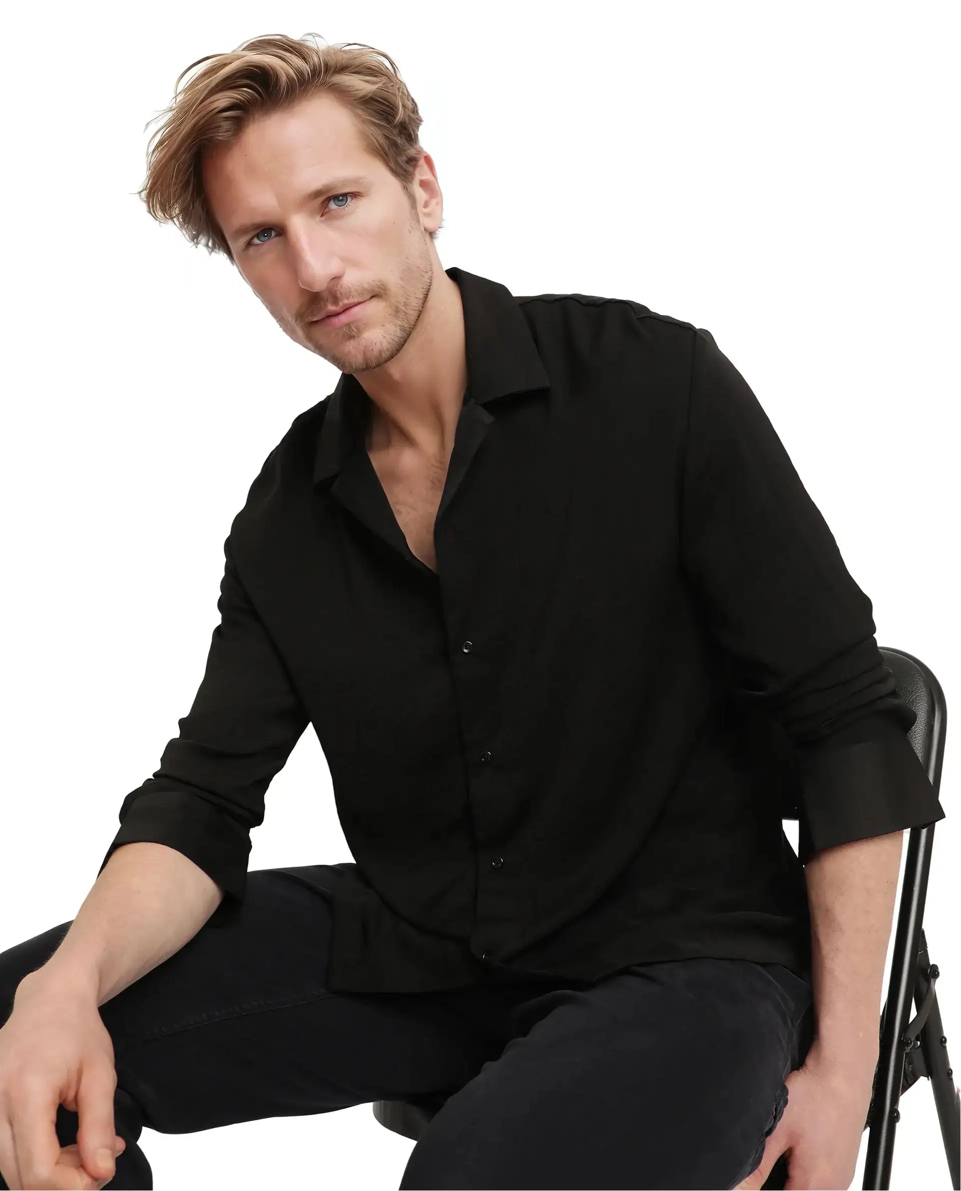 Men's Bamboo Fiber Shirts for Softness and BreathabilityRare Rabbit Articale Men's Enzo Black Polyester Fabric Full Sleeve Collared Neck Button Closure Slim Fit Solid Shirt Men's Bamboo Fiber Shirts for Softness and BreathabilityRare Rabbit Articale Men's Enzo Black Polyester Fabric Full Sleeve Collared Neck Button Closure Slim Fit Solid Shirt