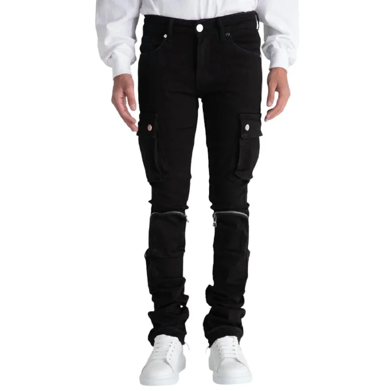 Rip and Tear Men's JeansMen's Never Look Back Cargo Flare Stack Denim Jean In Black