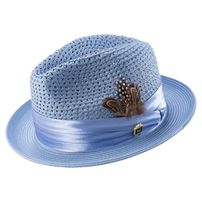 Classic Derby HatsMontique Sky Blue Men's Summer Straw Hats Style H-34