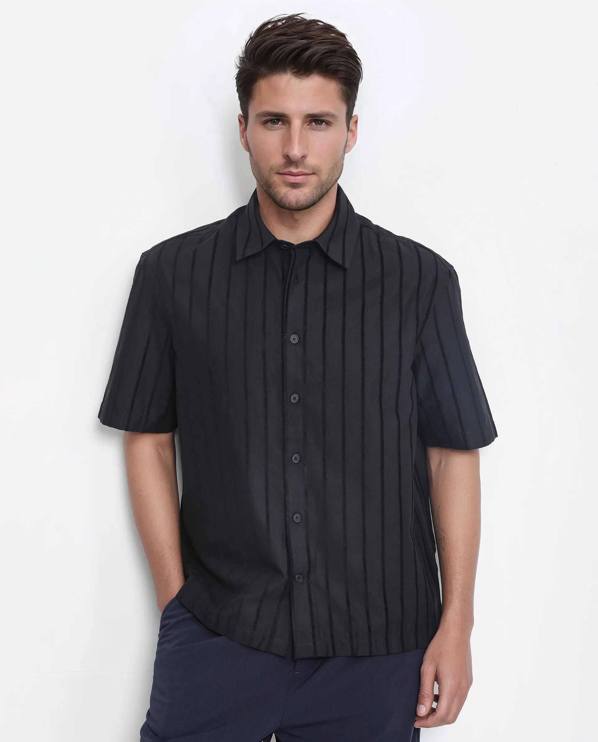Men's Iron-Free Shirts for Wrinkle-Resistant WearRARE RABBIT MENS CROY BLACK SHIRT POLYESTER FABRIC COLLARED NECK FULL SLEEVES BUTTON CLOSURE COMFORTABLE FIT Men's Iron-Free Shirts for Wrinkle-Resistant WearRARE RABBIT MENS CROY BLACK SHIRT POLYESTER FABRIC COLLARED NECK FULL SLEEVES BUTTON CLOSURE COMFORTABLE FIT