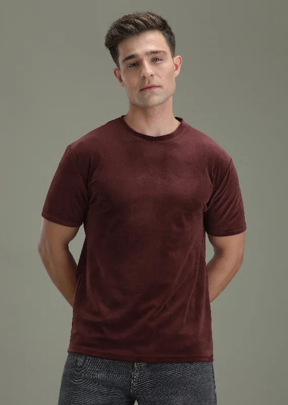 Men's Shirts with Graphic PrintsMaroon Suede T-shirt