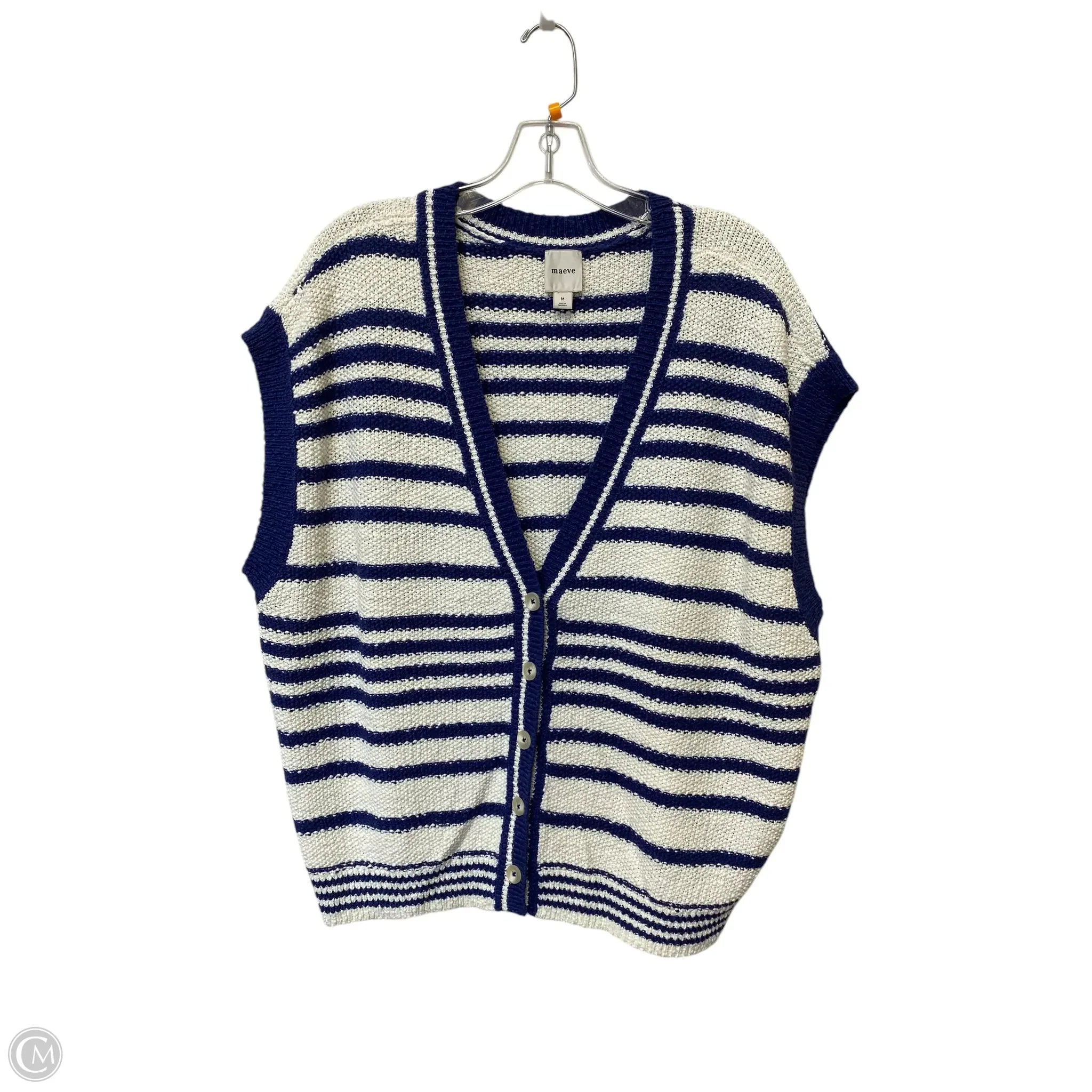 Classic Men's Trench CoatsVest Sweater By Maeve In Striped Pattern, Size: M