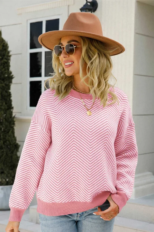Men's Sweaters in Bright ColorsCrew Neck Striped Knitted Sweater