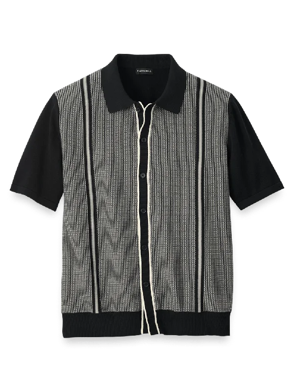 Men's Shirts with Appliqué DetailsCotton Button Front Polo - Black