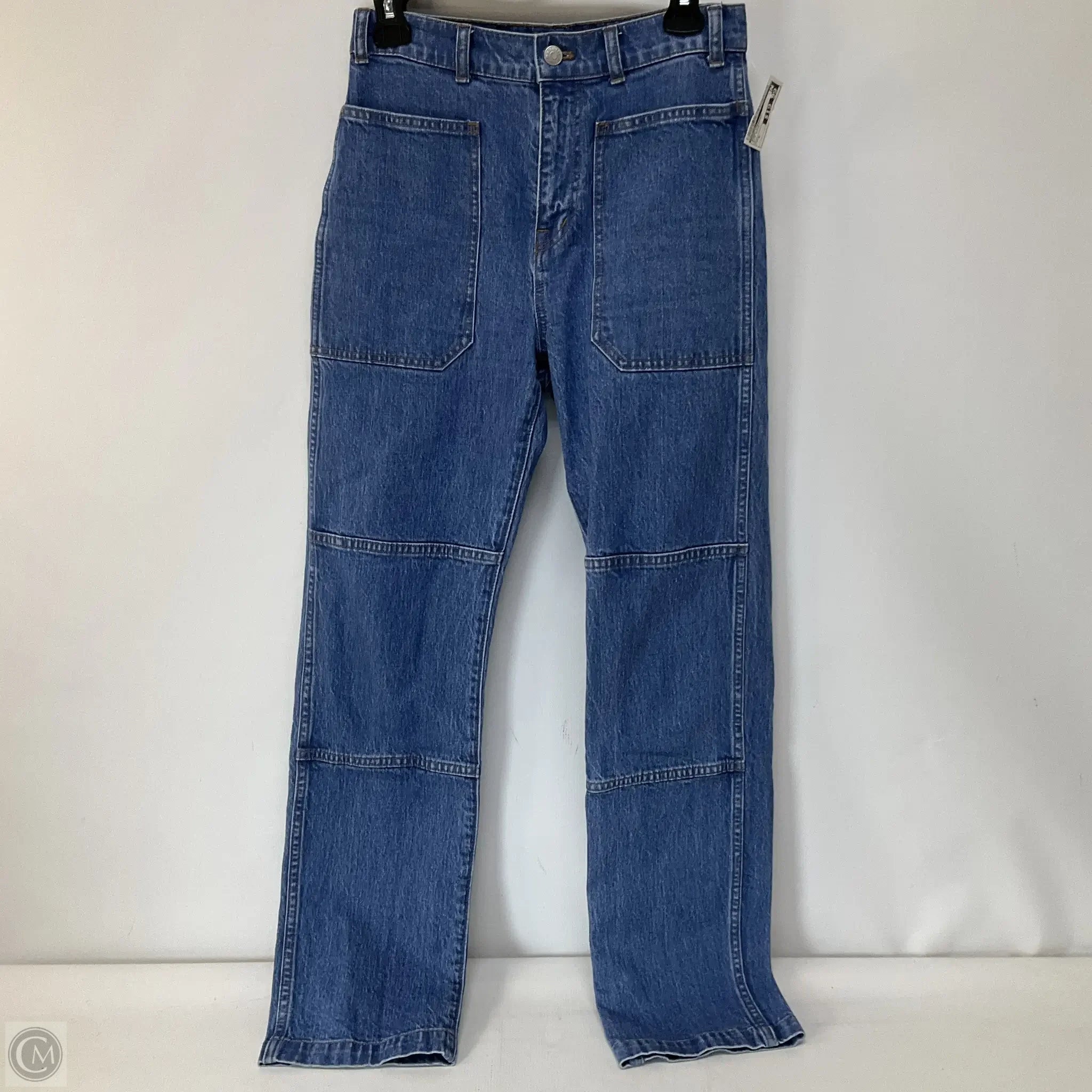 Leather Patch Embellished Men's JeansJeans Straight By Madewell In Blue Denim, Size: 2