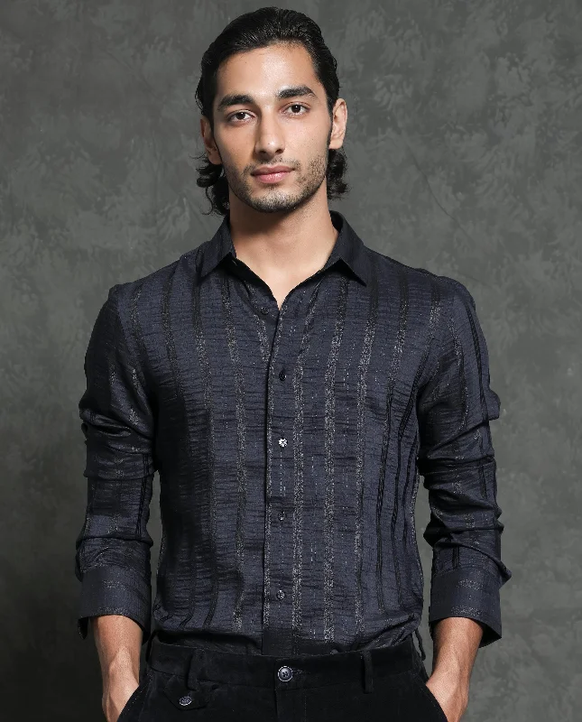 Versatile Men's Short-Sleeve ShirtsRare Rabbit Men's Runek Black Polyester Fabric Full Sleeves Striped Shirt Versatile Men's Short-Sleeve ShirtsRare Rabbit Men's Runek Black Polyester Fabric Full Sleeves Striped Shirt