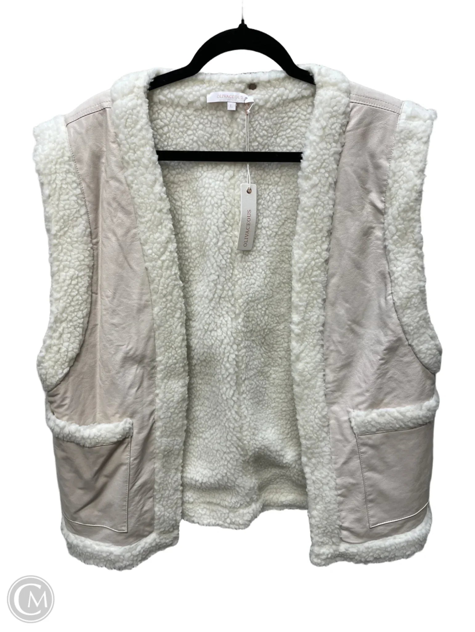 Men's Coats for WalkingVest Faux Fur & Sherpa By Olivaceous In Cream, Size: L