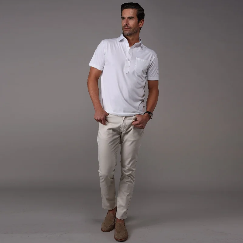 Lightweight Men's Linen ShirtsPocket Semi-Spread Collar Polo White