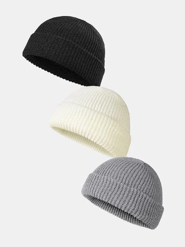 Classic Bowler Hats3 Pieces Solid Color Warm Knit Beanie Hat