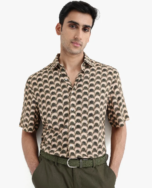 Men's Camping Shirts for Outdoor AdventuresRare Rabbit Men's Tokai Brown Viscose Fabric Short Sleeves Regular Fit Geometric Print Shirt Men's Camping Shirts for Outdoor AdventuresRare Rabbit Men's Tokai Brown Viscose Fabric Short Sleeves Regular Fit Geometric Print Shirt