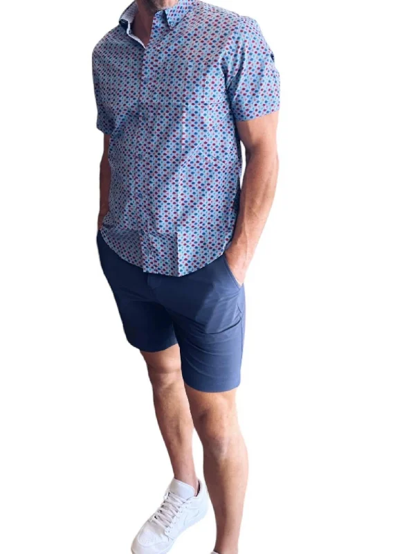 Men's Fishing Shirts for Water SportsCotton Short Sleeve Button Up Shirt In Blue Multi Fish Men's Fishing Shirts for Water SportsCotton Short Sleeve Button Up Shirt In Blue Multi Fish