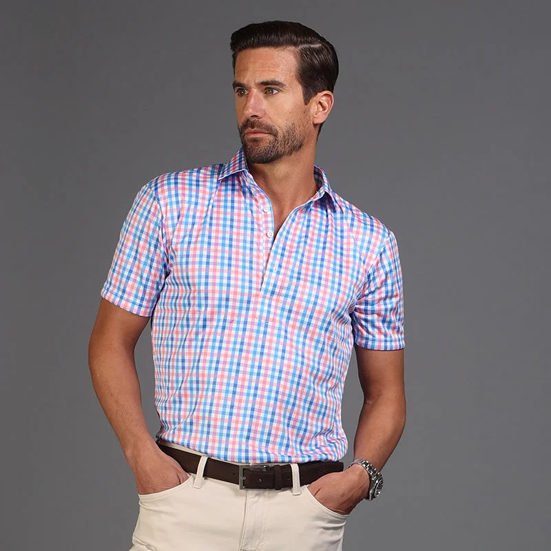 Men's Shirts with Embellished HemlinesSemi-Spread Collar Polo Nantucket Blue and Pink Gingham