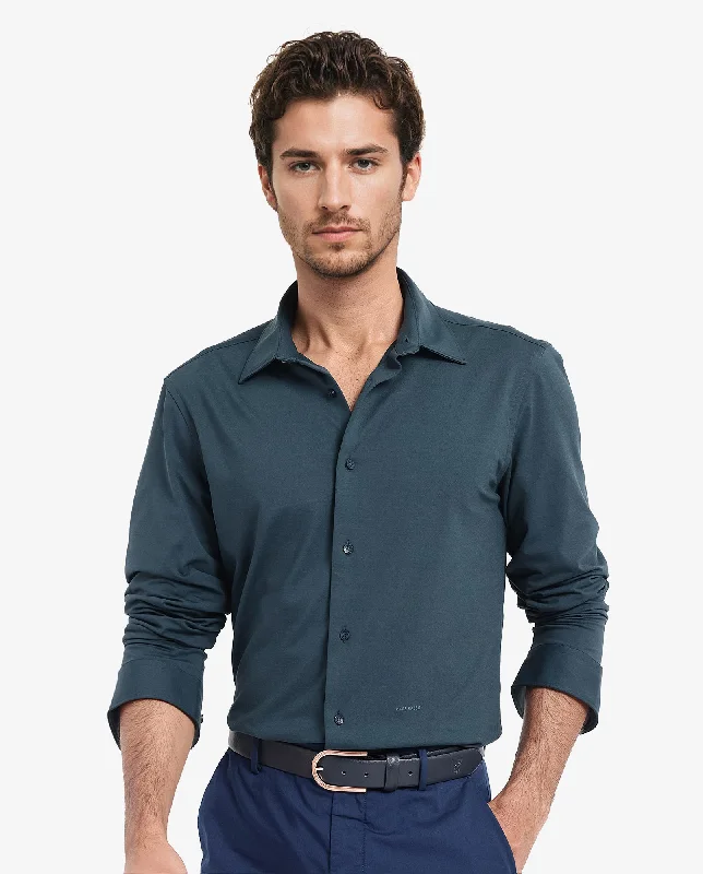 Classic Men's Dress ShirtsRare Rabbit Men's Flyknit Teal Cotton Polyester Fabric Full Sleeves Knitted Solid Shirt Classic Men's Dress ShirtsRare Rabbit Men's Flyknit Teal Cotton Polyester Fabric Full Sleeves Knitted Solid Shirt