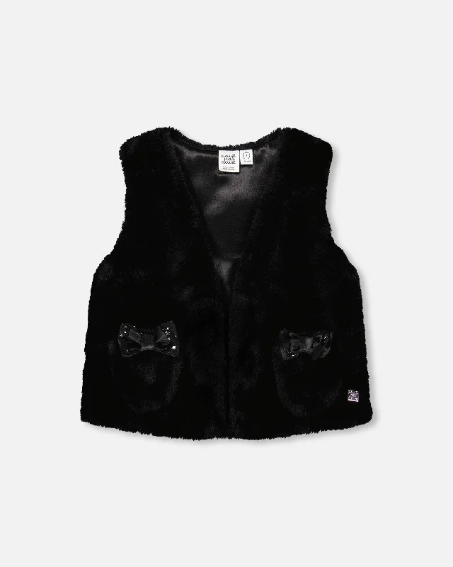 Men's Sweaters with ButtonsFaux Fur Vest Black