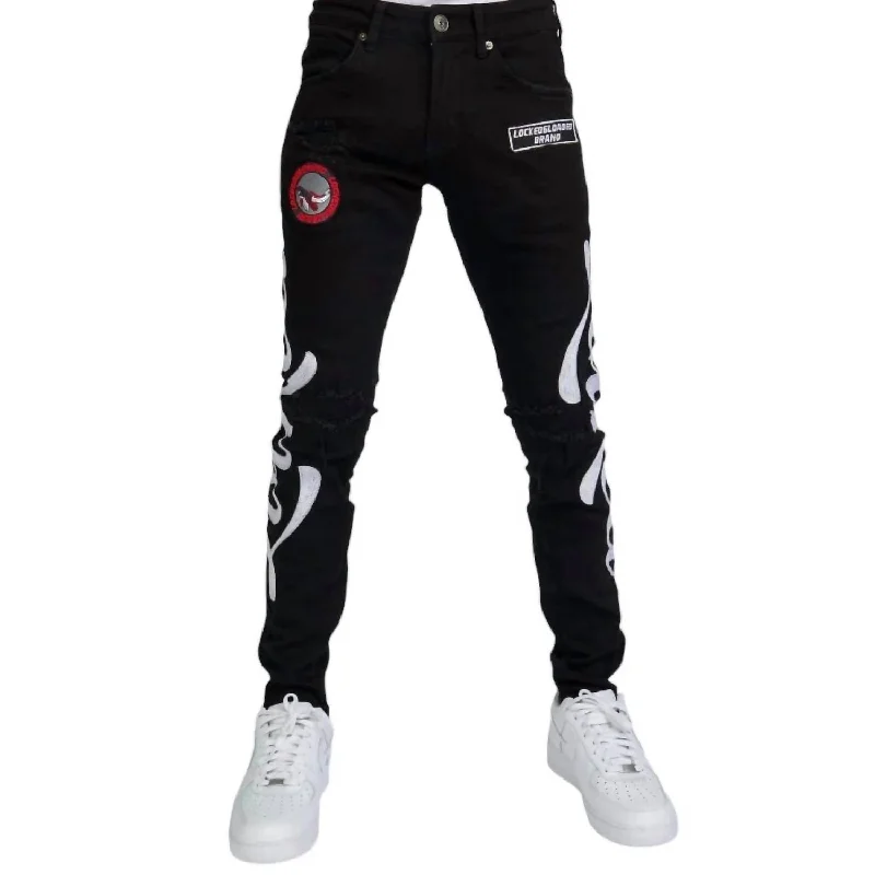 Jeans for Men with a Curvy BodyChain Stitch Denim Jean In Black/white