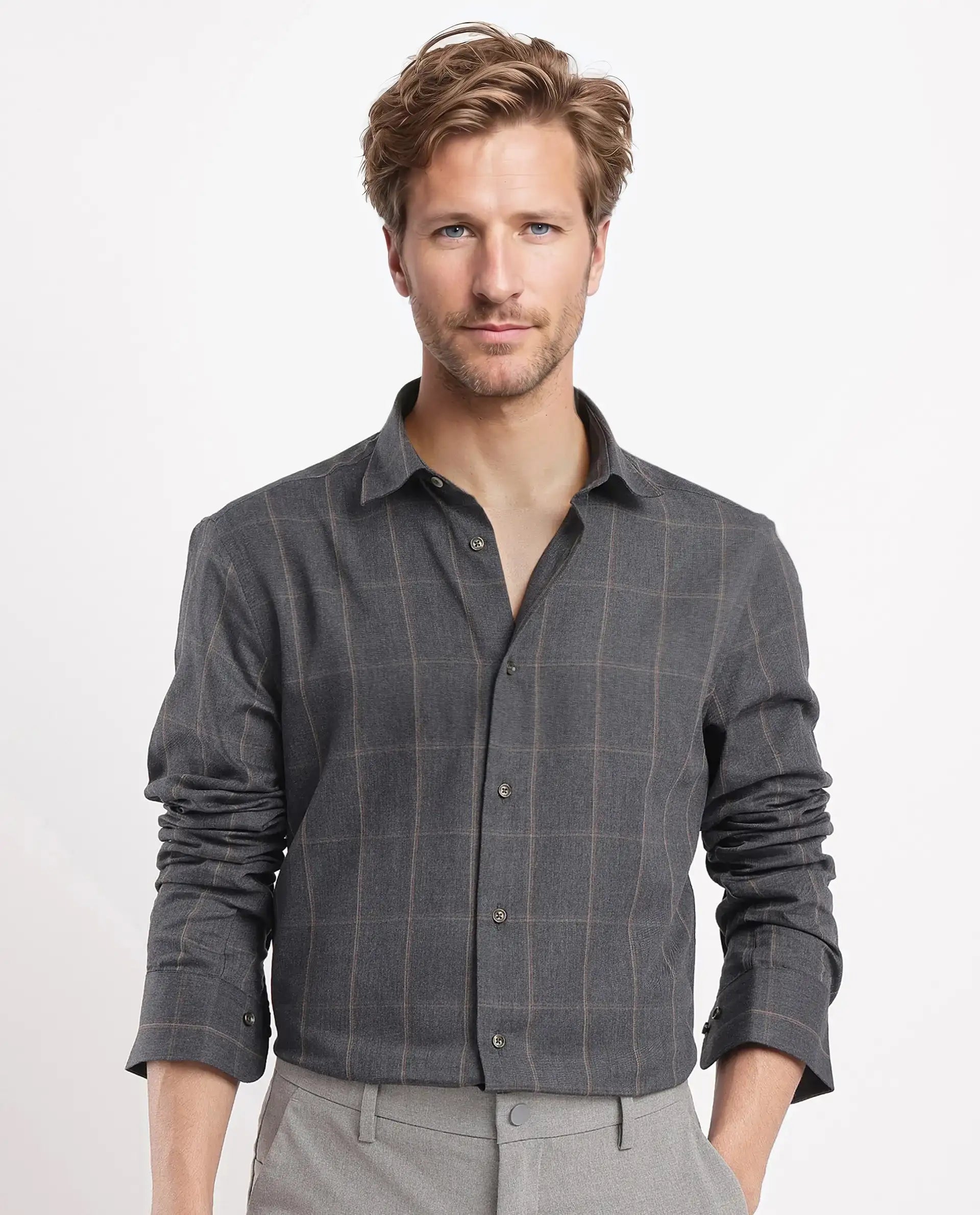 Comfortable Men's Flannel ShirtsRare Rabbit Men's Ropos-2 Grey Cotton Fabric Full Sleeve Regular Fit Checks Shirt Comfortable Men's Flannel ShirtsRare Rabbit Men's Ropos-2 Grey Cotton Fabric Full Sleeve Regular Fit Checks Shirt