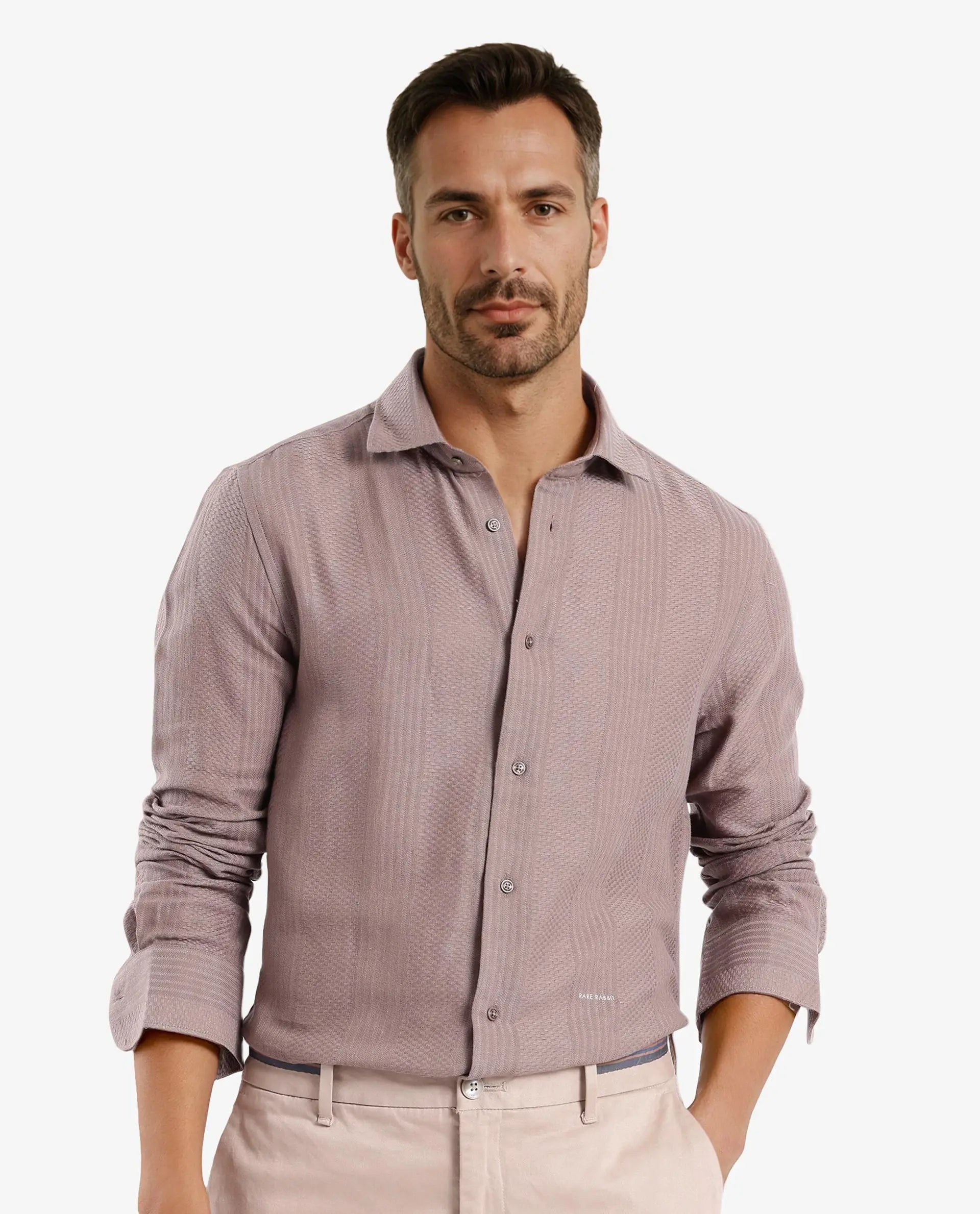 Men's Collared Shirts for Formal OccasionsRare Rabbit Men Aube Light Brown Cotton Fabric Full Sleeve Slim Fit Plain Shirt Men's Collared Shirts for Formal OccasionsRare Rabbit Men Aube Light Brown Cotton Fabric Full Sleeve Slim Fit Plain Shirt