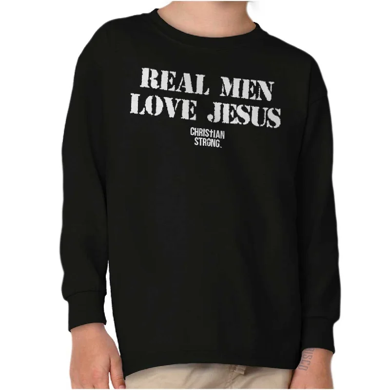 Men's Shirts with Elastic WaistbandsReal Men Love Jesus Youth Long Sleeve T-Shirt