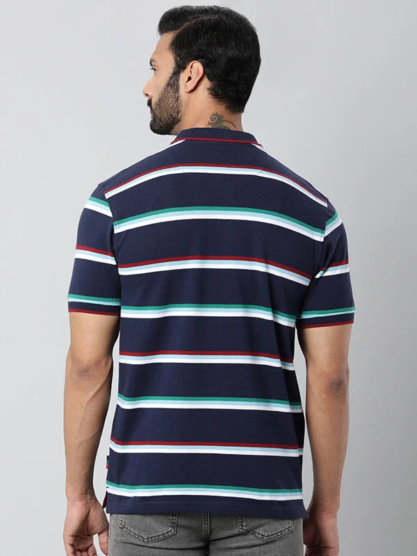Men's Shirts with Rounded HemlinesMen Striped Polo T-Shirt