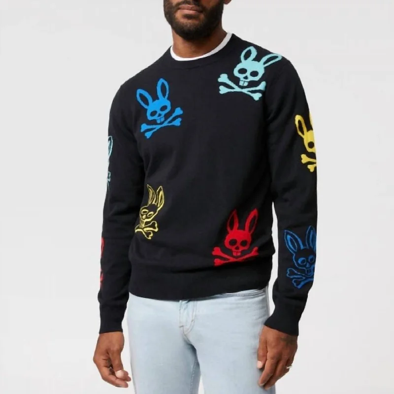 Men's Sweaters with Tapered ShapesLacomb All Over Bunny Sweater In Black