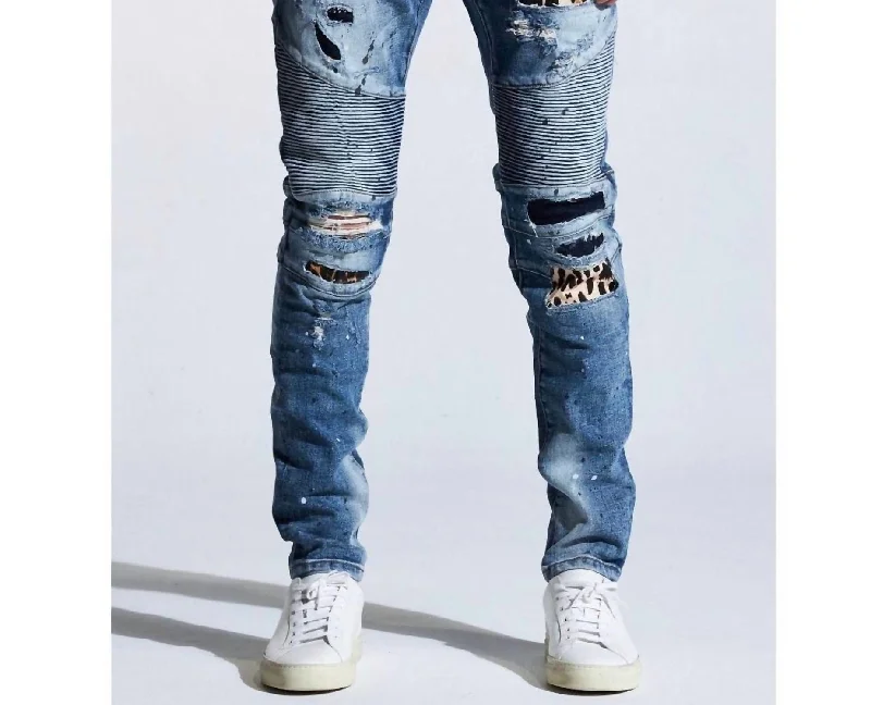 Light Blue Denim Men's JeansMen's Laguna Biker Jean In Blue Patchwork