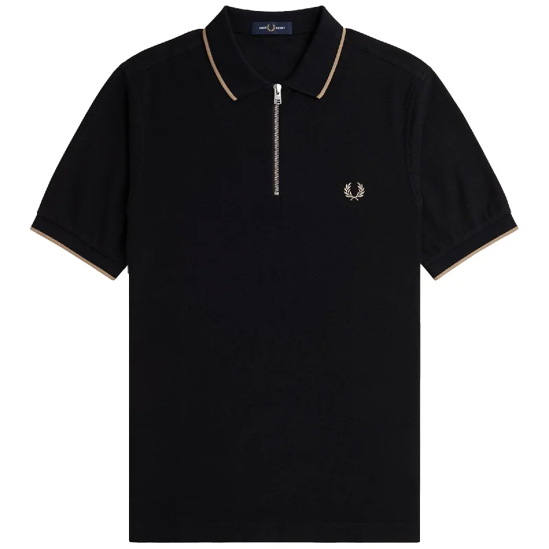 Men's Shirts with Hidden ButtonsFred Perry Crepe Pique Zip Neck Polo Shirt