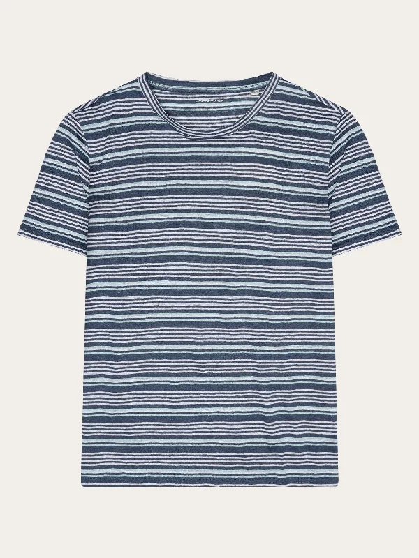 Men's Shirts with Hidden ButtonsRegular linen striped t-shirt - GOTS/Vegan - Blue stripe