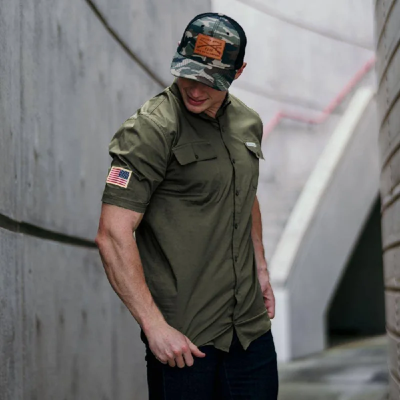 Men's Shirts with Embellished CollarsMen's Garage Button Down - Military Green