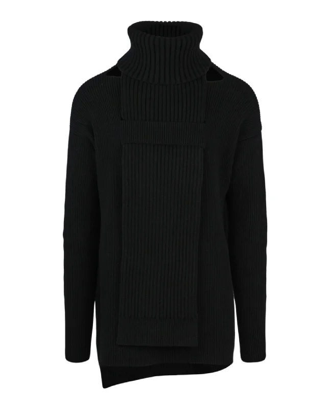 Men's Sweaters with Zippered PocketsWool Blend Turtleneck Scarf Sweater