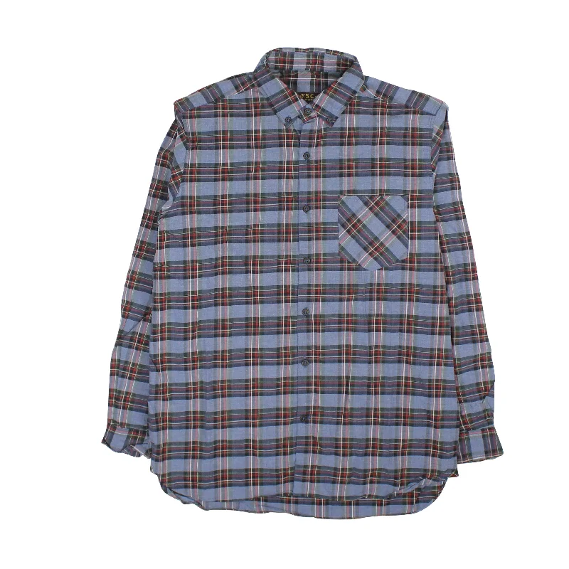 Men's Short-Sleeve Shirts for Warm WeatherBlue Plaid Long Sleeve Cotton Shirt