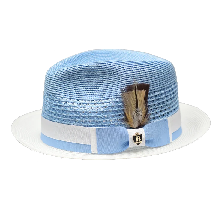 Beach Sun HatsBlue White Bruno Capelo Men's Straw hat Belvedere Fashion Design
