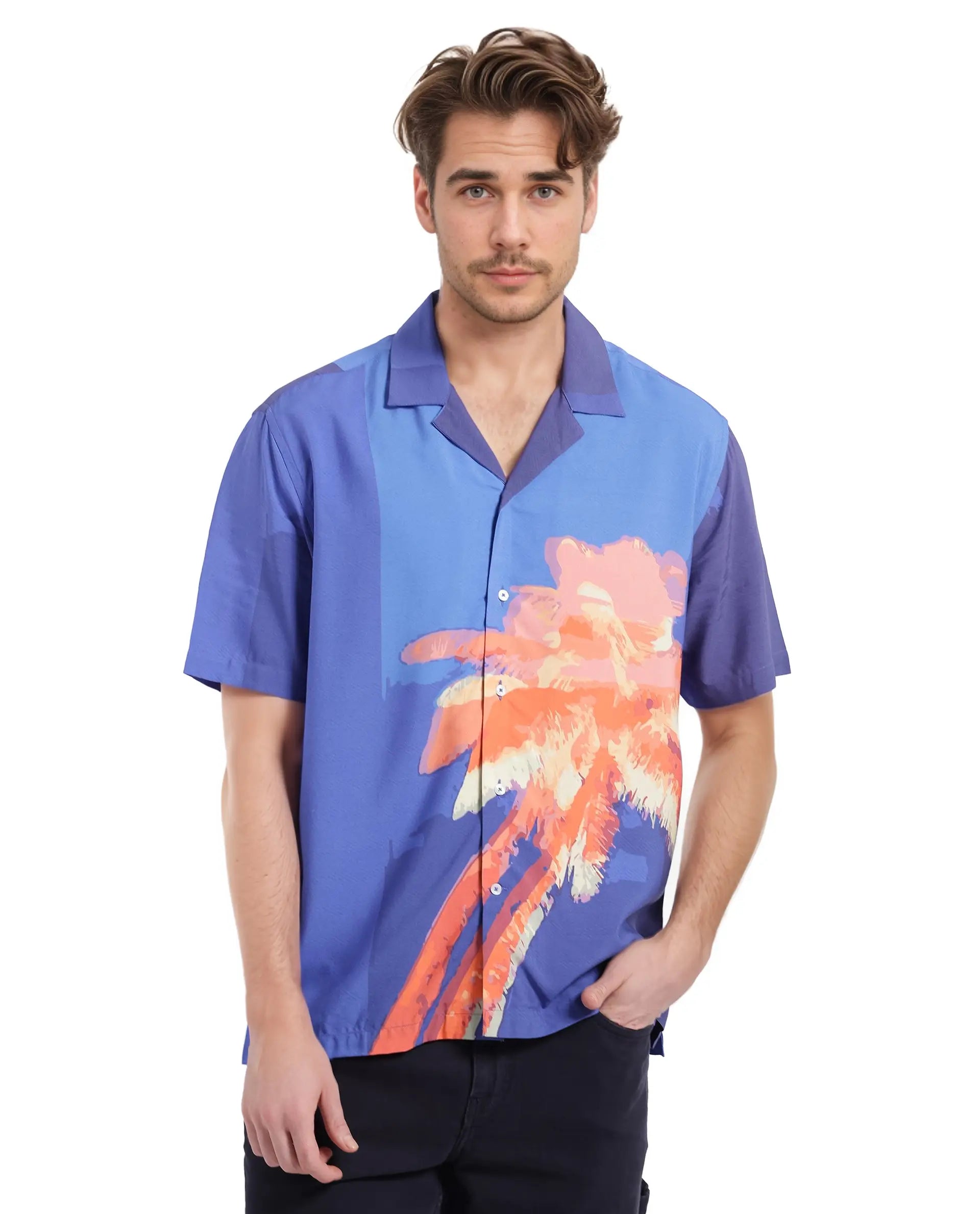 Men's Golf Shirts for On-Course StyleRare Rabbit Men's Coca Dark Navy Short Sleeve Cuban Collared Tropical Print Shirt Men's Golf Shirts for On-Course StyleRare Rabbit Men's Coca Dark Navy Short Sleeve Cuban Collared Tropical Print Shirt