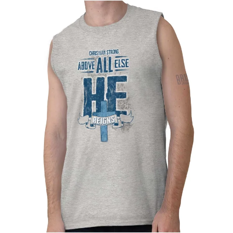 Men's Shirts with Single-Breasted DesignsHe Reigns Sleeveless T-Shirt