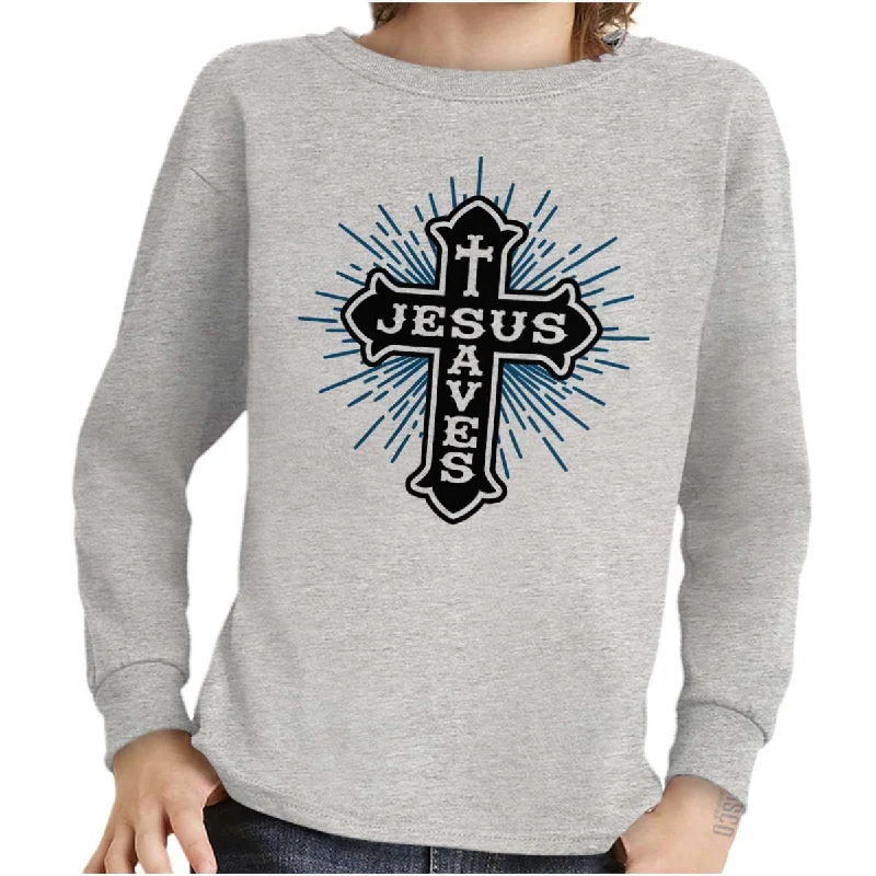 Men's Shirts with Ruffled HemlinesJesus Saves Youth Long Sleeve T-Shirt