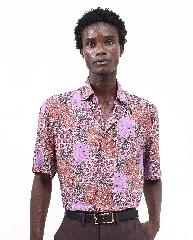 Men's Solid-Color Block Shirts for a Bold StatementRare Rabbit Men's Onslo SS Brown Viscose Fabric Short Sleeves Boxy Fit Abstract Botanical Print Shirt Men's Solid-Color Block Shirts for a Bold StatementRare Rabbit Men's Onslo SS Brown Viscose Fabric Short Sleeves Boxy Fit Abstract Botanical Print Shirt
