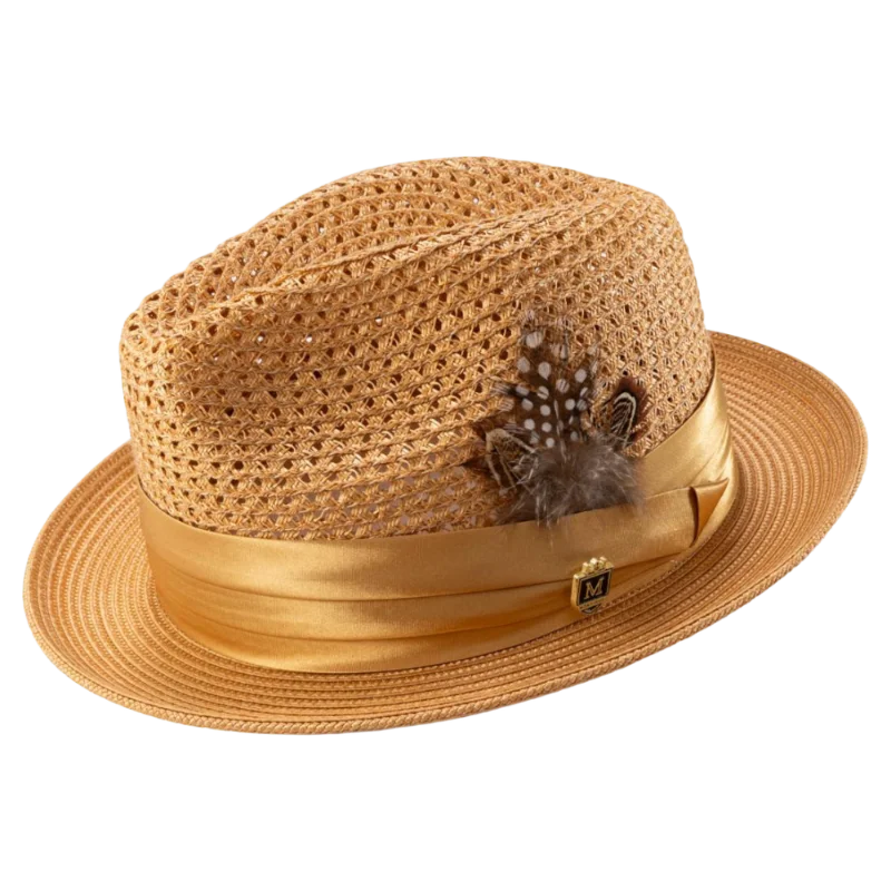 Patterned Beanie CapsMontique Gold Tan Men's Summer Straw Hats Style H-34