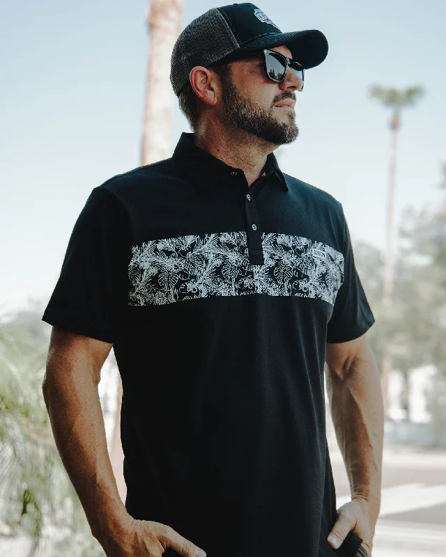 Men's Shirts with Plaid PatternsWhite & Black Floral Premium Polo - Black