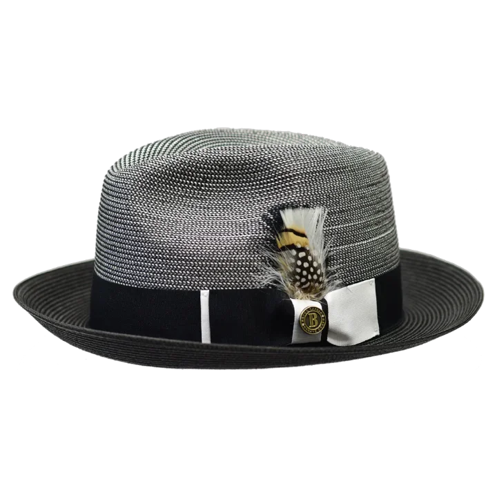 Gentlemen's Fedora HatsMen's Black and White Georgio Collection 2-Tone Straw Fedora Hat by Bruno Capelo