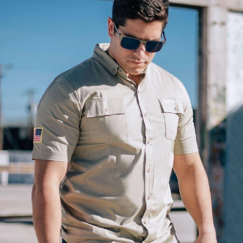 Men's Shirts with Rounded HemlinesMen's Garage Button Down - Tan