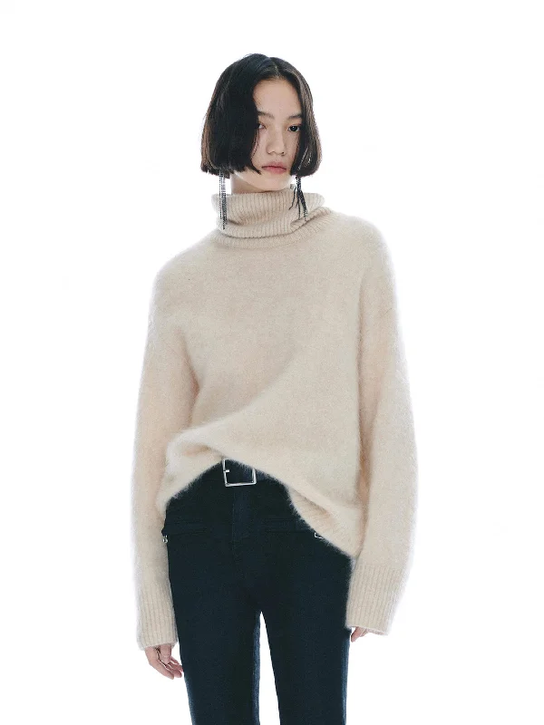 Men's Sweaters with Checkerboard PatternsCashmere Turtleneck Fuzzy Sweater
