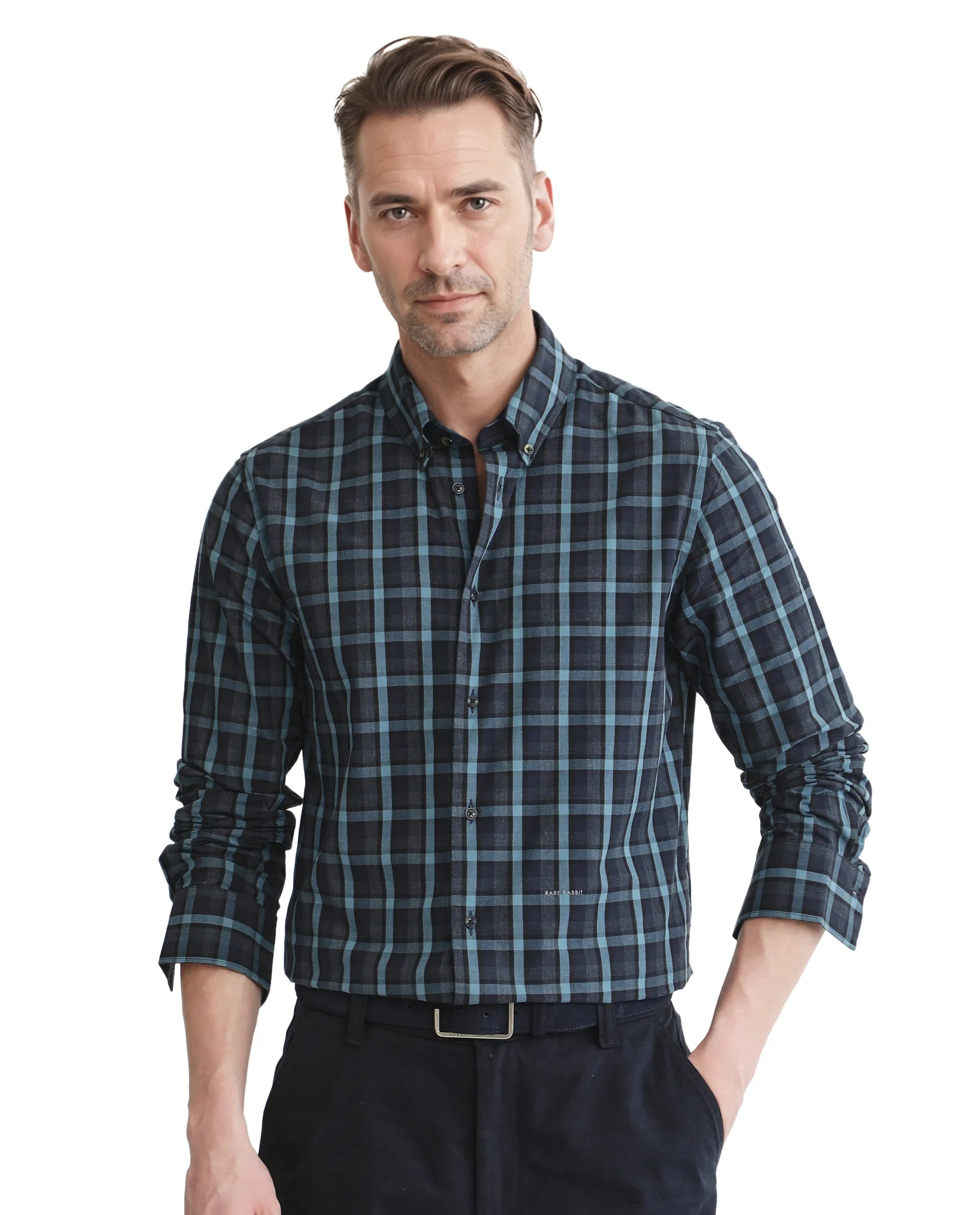 Men's Solid-Color Button-Down Shirts for VersatilityRare Rabbit Men's Senf Navy Cotton Fabric Full Sleeve Collared Neck Checks Shirt Men's Solid-Color Button-Down Shirts for VersatilityRare Rabbit Men's Senf Navy Cotton Fabric Full Sleeve Collared Neck Checks Shirt