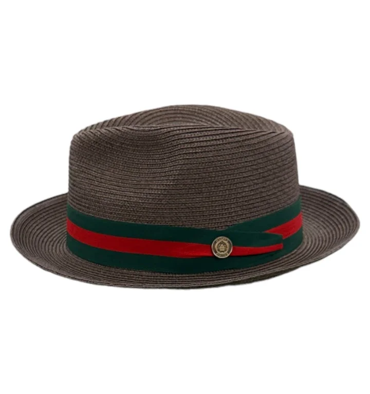 Relaxed Fisherman HatsBrown Bruno Capelo Luxury Men's Summer Hat Green and Red Brim