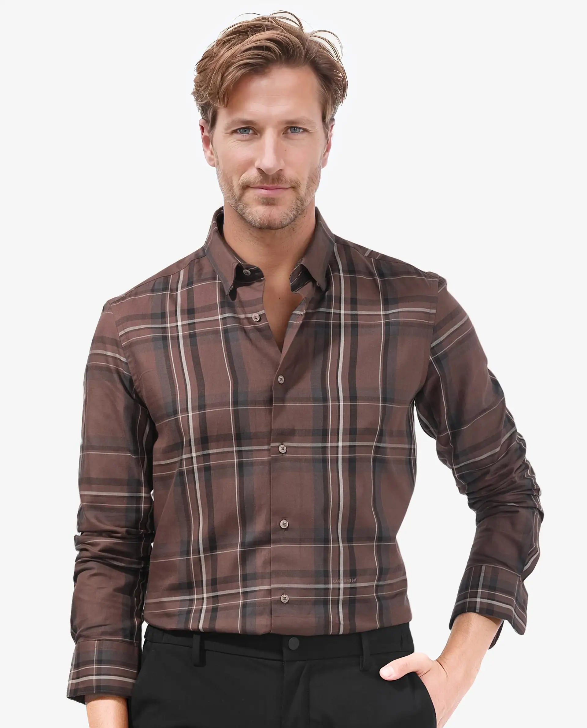 Men's Pattern Mixing Shirts for Creative StyleRare Rabbit Men's Cosen Dark Brown Full Sleeves Checks Shirt Men's Pattern Mixing Shirts for Creative StyleRare Rabbit Men's Cosen Dark Brown Full Sleeves Checks Shirt