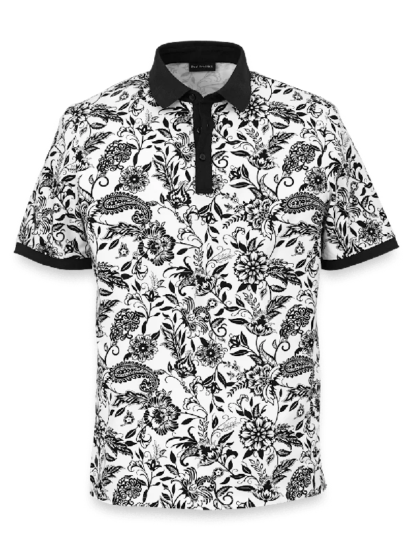 Solid-Colored Men's ShirtsCotton Blend Three Button Polo - Black/white
