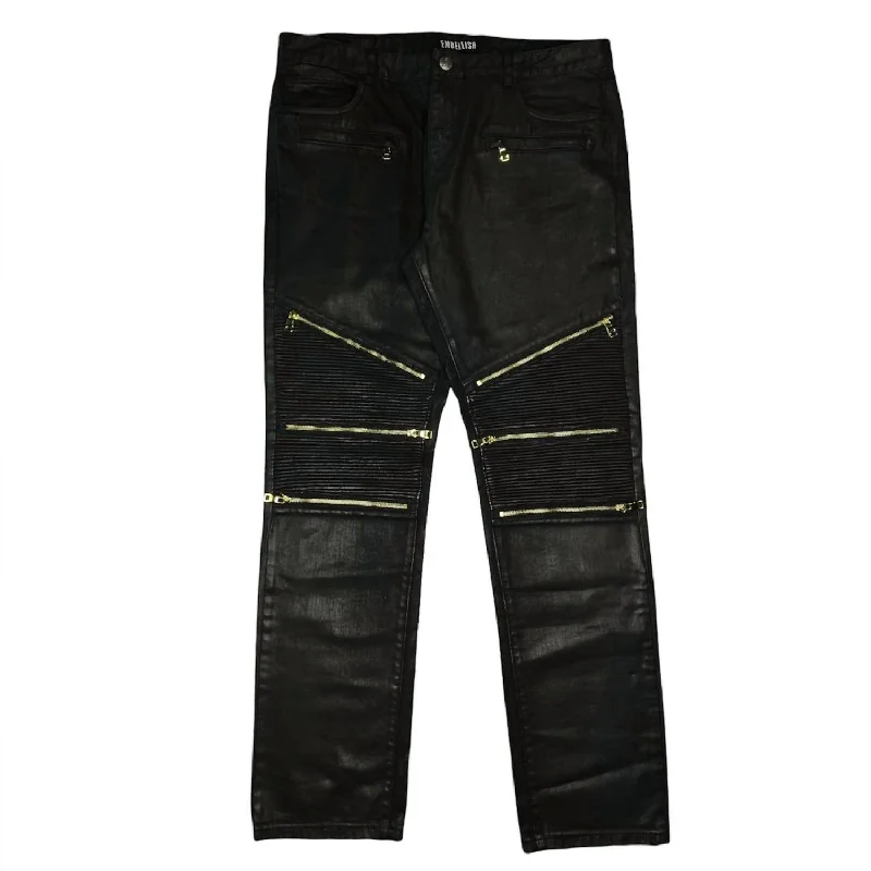 Men's Jeans with Embroidered LogosMen's Moto Jean In Black/gold